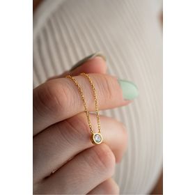 Nereze 925 Ayar Gümüş Gold Kaplama Minimal 5 mm Tektaş Kolye