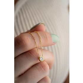 Nereze 925 Ayar Gümüş Gold Kaplama Minimal 5 mm Tektaş Kolye