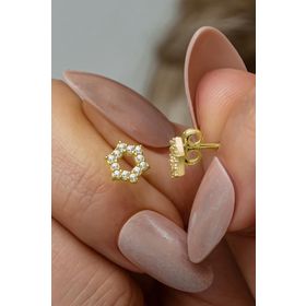 Nereze 925 Ayar Gümüş Gold Kaplama Minimal Altıgen Model Küpe