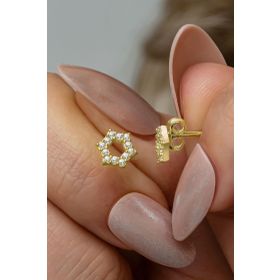 Nereze 925 Ayar Gümüş Gold Kaplama Minimal Altıgen Model Küpe