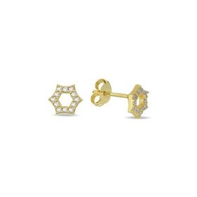 Nereze 925 Ayar Gümüş Gold Kaplama Minimal Altıgen Model Küpe