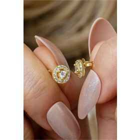 Nereze 925 Ayar Gümüş Gold Kaplama Minimal Tektaş Yuvarlak Küpe
