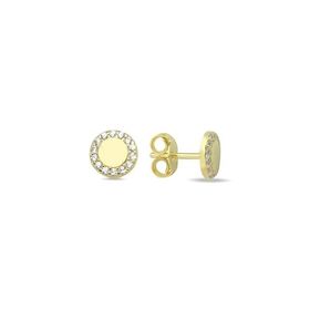 Nereze 925 Ayar Gümüş Gold Kaplama Minimal Zirkon Taşlı Yuvarlak Küpe