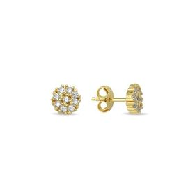 Nereze 925 Ayar Gümüş Gold Kaplama Minimal Zirkon Taşlı Yuvarlak Küpe