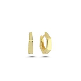 Nereze 925 Ayar Gümüş Gold Kaplama Taşsız Beşgen Küpe