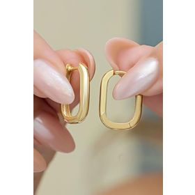 Nereze 925 Ayar Gümüş Gold Kaplama Taşsız U Şeklinde Küpe