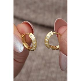 Nereze 925 Ayar Gümüş Gold Kaplama Zirkon Taşlı Halka Küpe