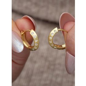 Nereze 925 Ayar Gümüş Gold Kaplama Zirkon Taşlı Halka Küpe