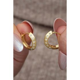 Nereze 925 Ayar Gümüş Gold Kaplama Zirkon Taşlı Halka Küpe