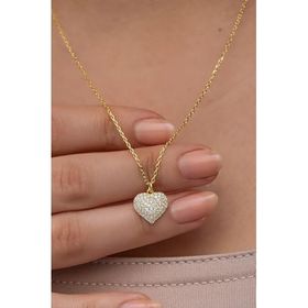 Nereze 925 Ayar Gümüş Gold Kaplama Zirkon Taşlı Minimal Kalp Kadın Kolye