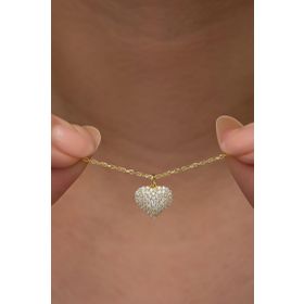 Nereze 925 Ayar Gümüş Gold Kaplama Zirkon Taşlı Minimal Kalp Kadın Kolye