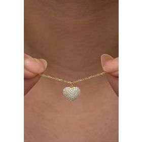 Nereze 925 Ayar Gümüş Gold Kaplama Zirkon Taşlı Minimal Kalp Kadın Kolye