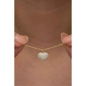 Nereze 925 Ayar Gümüş Gold Kaplama Zirkon Taşlı Minimal Kalp Kadın Kolye