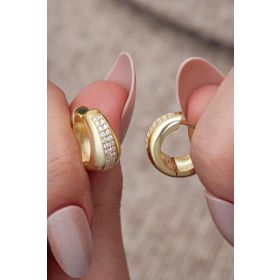 Nereze 925 Ayar Gümüş Gold Kaplama Zirkon Taşlı Tombul Halka Küpe