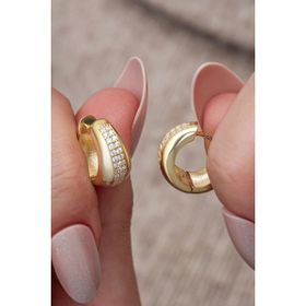Nereze 925 Ayar Gümüş Gold Kaplama Zirkon Taşlı Tombul Halka Küpe