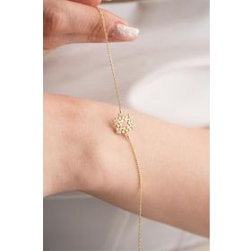 Nereze 925 Ayar Gümüş Gold Kartanesi Tasarım Bileklik