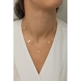Nereze 925 Ayar Gümüş Gold Kelebek Şans Kolye