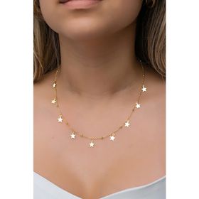 Nereze 925 Ayar Gümüş Gold Minik Toplu Yıldızlı Şans Kolye