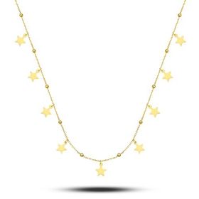 Nereze 925 Ayar Gümüş Gold Minik Toplu Yıldızlı Şans Kolye