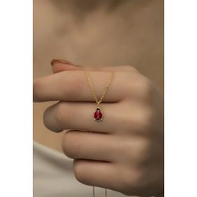 Nereze 925 Ayar Gümüş Gold Minik Uğur Böceği Kolye