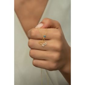 Nereze 925 Ayar Gümüş Gold Nazar Göz Kelebek Kolye