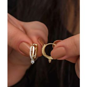 Nereze 925 Ayar Gümüş Gold Tektaş Örgü Model Küpe