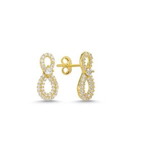 Nereze 925 Ayar Gümüş Gold Tektaş Tasarım Sonsuzluk Model Küpe