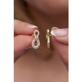 Nereze 925 Ayar Gümüş Gold Tektaş Tasarım Sonsuzluk Model Küpe