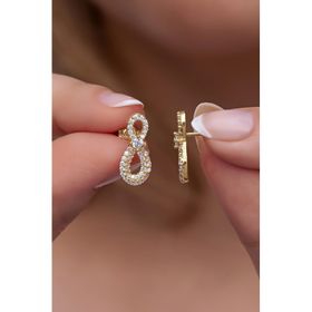 Nereze 925 Ayar Gümüş Gold Tektaş Tasarım Sonsuzluk Model Küpe