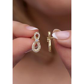 Nereze 925 Ayar Gümüş Gold Tektaş Tasarım Sonsuzluk Model Küpe