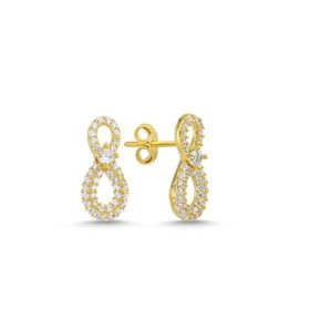 Nereze 925 Ayar Gümüş Gold Tektaş Tasarım Sonsuzluk Model Küpe