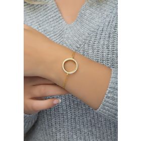 Nereze 925 Ayar Gümüş Gold Zirkon Taşlı Çeyreklik Bileklik