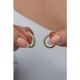 Nereze 925 Ayar Gümüş Gold Zirkon Taşlı Halka Küpe