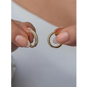 Nereze 925 Ayar Gümüş Gold Zirkon Taşlı Halka Küpe