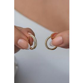 Nereze 925 Ayar Gümüş Gold Zirkon Taşlı Halka Küpe
