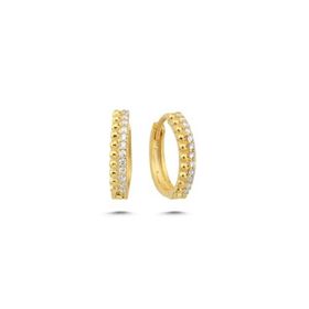 Nereze 925 Ayar Gümüş Gold Zirkon Taşlı Halka Küpe