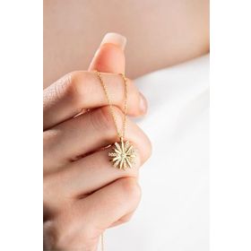 Nereze 925 Ayar Gümüş Gold Zirkon Taşlı Kır Çiçeği Kolye