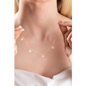 Nereze 925 Ayar Gümüş Gold Zirkon Taşlı Şans Kelebek Kolye