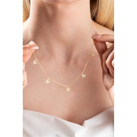 Nereze 925 Ayar Gümüş Gold Zirkon Taşlı Şans Kelebek Kolye
