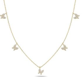Nereze 925 Ayar Gümüş Gold Zirkon Taşlı Şans Kelebek Kolye