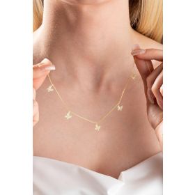Nereze 925 Ayar Gümüş Gold Zirkon Taşlı Şans Kelebek Kolye