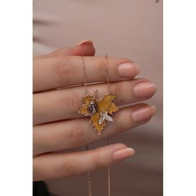 Nereze 925 Ayar Gümüş Kelebek ve Uğur Böceği Tasarım Çınar Yaprağı Kolye