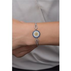 Nereze 925 Ayar Gümüş Kelepçe Model Nazar Model Bileklik