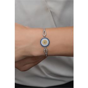 Nereze 925 Ayar Gümüş Kelepçe Model Nazar Model Bileklik