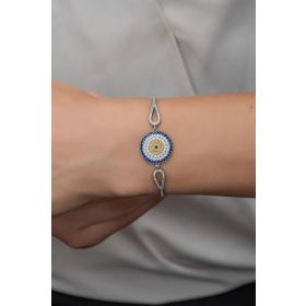 Nereze 925 Ayar Gümüş Kelepçe Model Nazar Model Bileklik