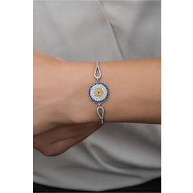 Nereze 925 Ayar Gümüş Kelepçe Model Nazar Model Bileklik