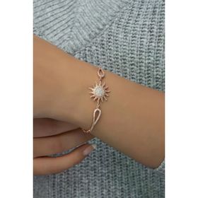 Nereze 925 Ayar Gümüş Kelepçe Model Zirkon Taşlı Güneş Model Bileklik
