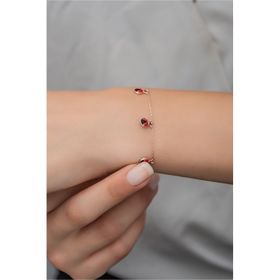 Nereze 925 Ayar Gümüş Kırmızı Mineli Uğur Böceği Bileklik