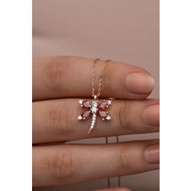 Nereze 925 Ayar Gümüş Kırmızı Zirkon Taşlı Yusufcuk Kolye