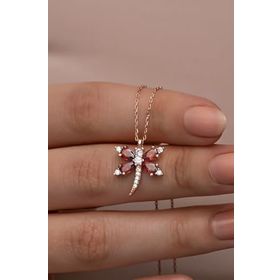 Nereze 925 Ayar Gümüş Kırmızı Zirkon Taşlı Yusufcuk Kolye